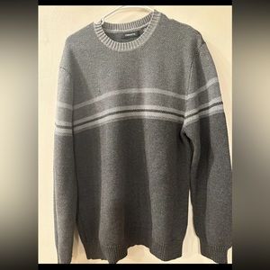 Claiborne Mens Sweater XL Gray Long Sleeve Crew Neck Striped Knit Pullover